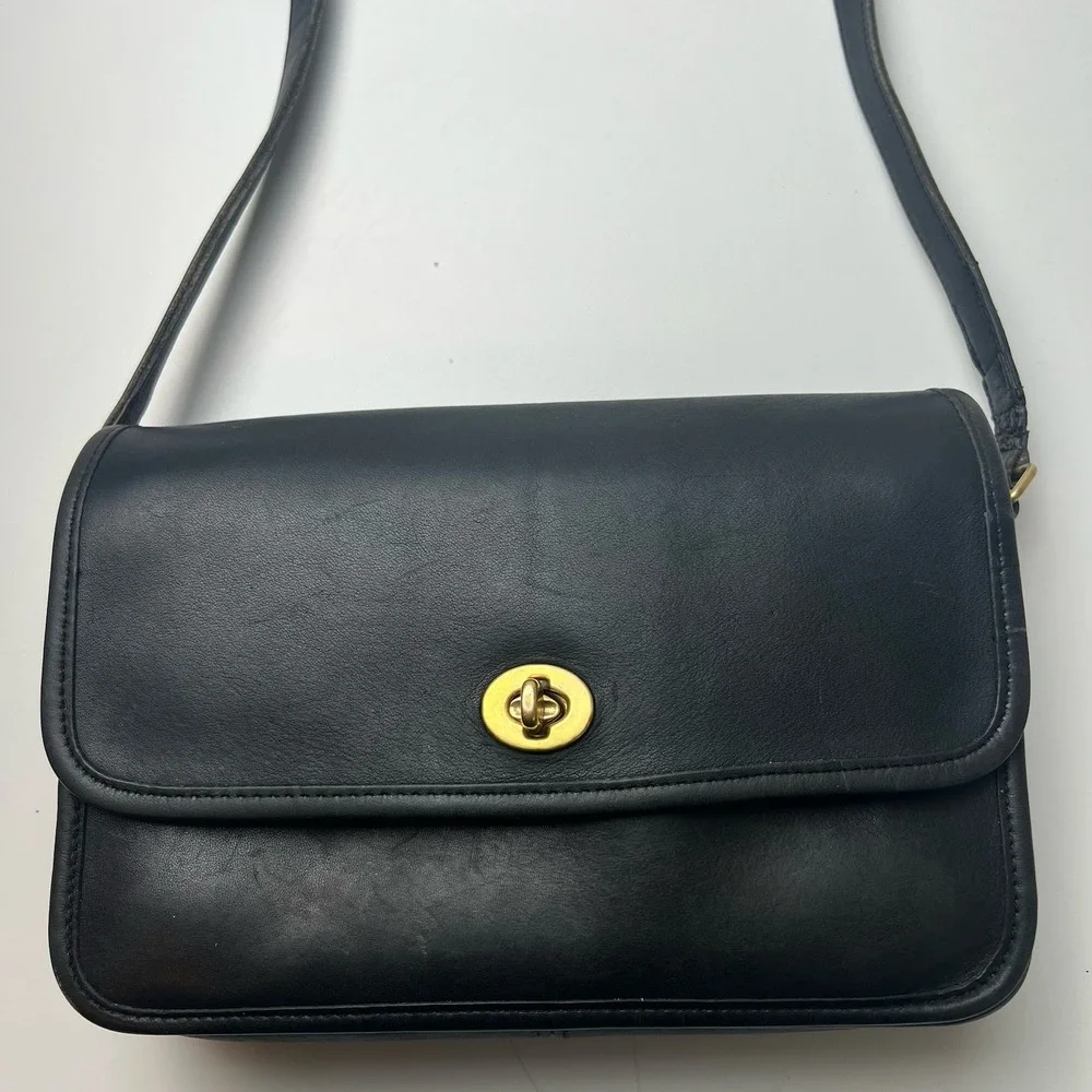 COACH 0171-256 Compartment Bag Black Glove Cowhide Leather Crossbody 9850 Vtg.